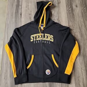 VTG Reebok Pittsburgh Steelers NFL Pullover Hoodie 2XL Black Sweatshirt